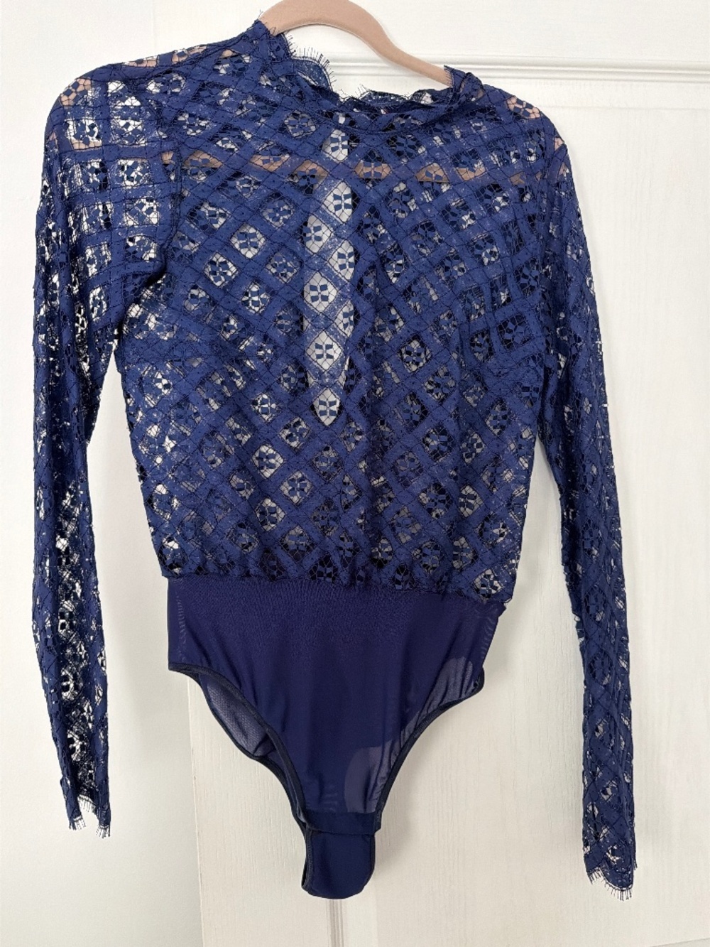 NWT One of a kind Paloma Castile blue lace open back bodysuit